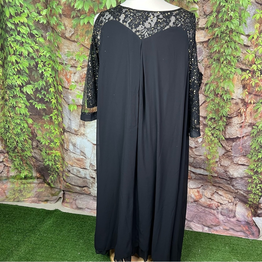 NWOT COLD SHOULDER Black Chiffon Overlay Semi-Formal Dress, 5XL - Picture 5 of 10